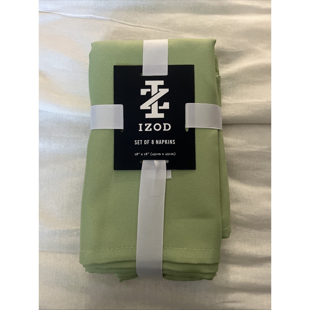 IZOD CLOTH NAPKINS (8) GREEN 18" X 18" 100% POLYESTER NWT